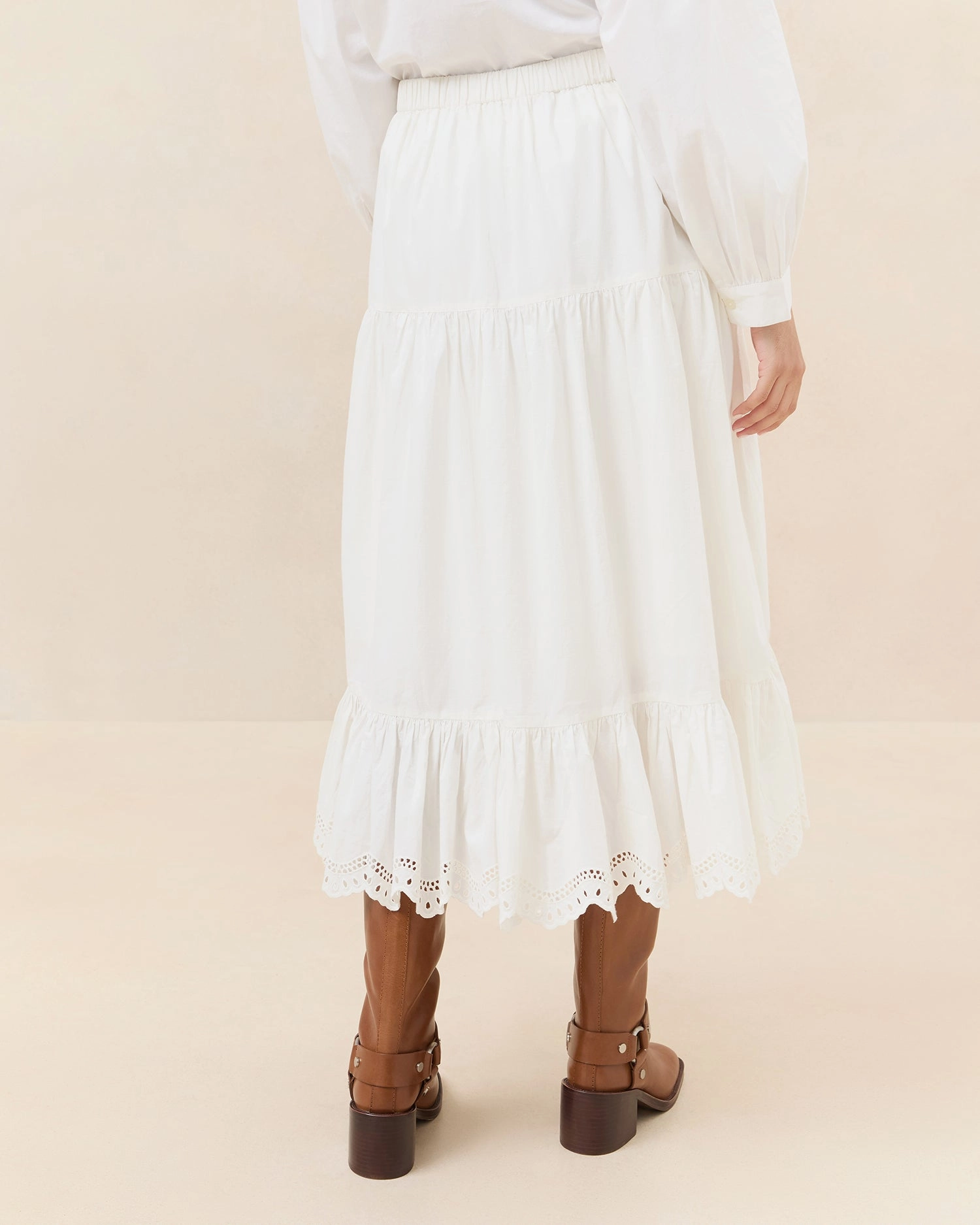 Viola Broderie Trim Midi Skirt