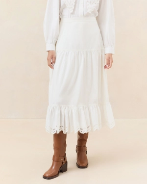 Viola Broderie Trim Midi Skirt
