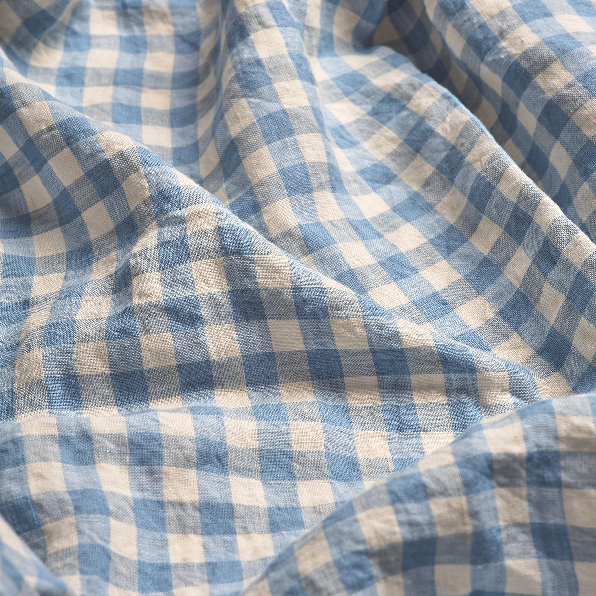 Warm Blue Gingham 100% Linen Pillowcases (Pair)