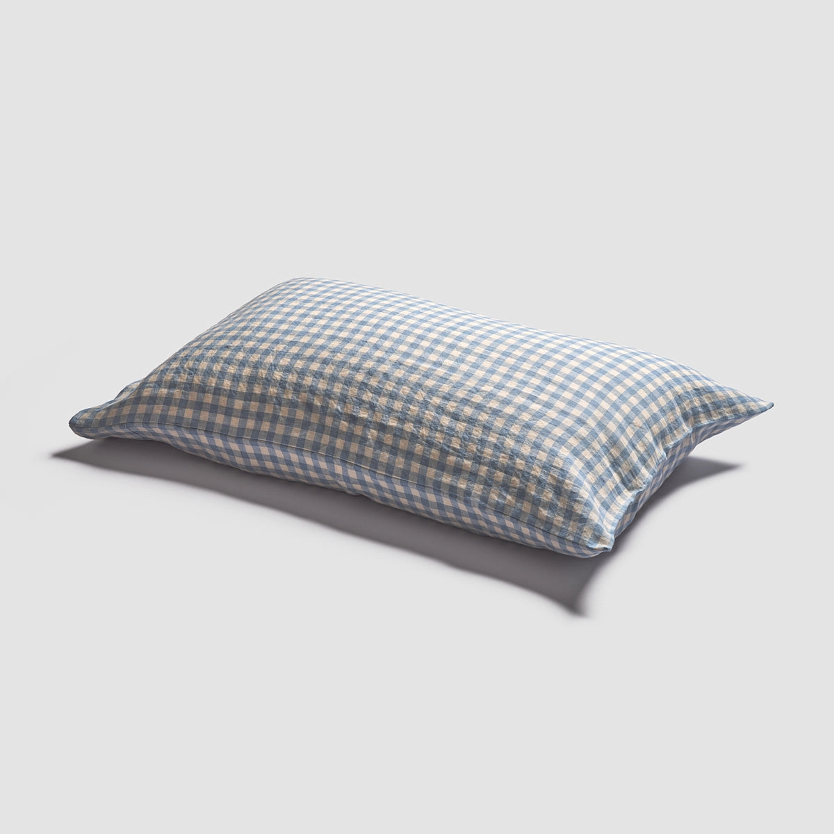 Warm Blue Gingham 100% Linen Pillowcases (Pair)