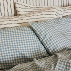 Warm Blue Gingham 100% Linen Pillowcases (Pair)