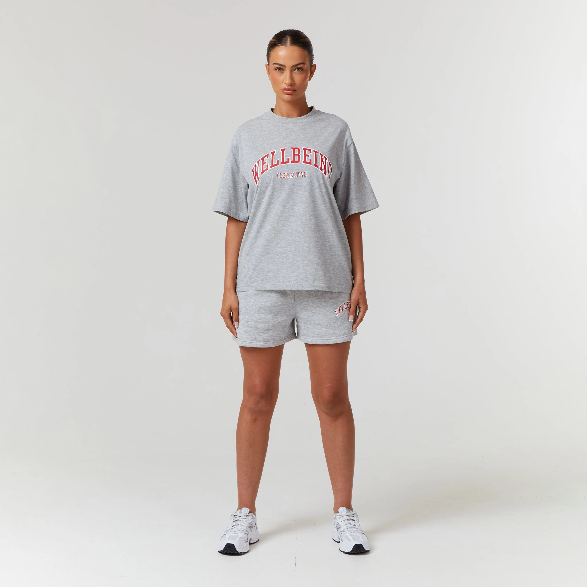 Wellbeing Varsity Twinset | Light Grey Marl