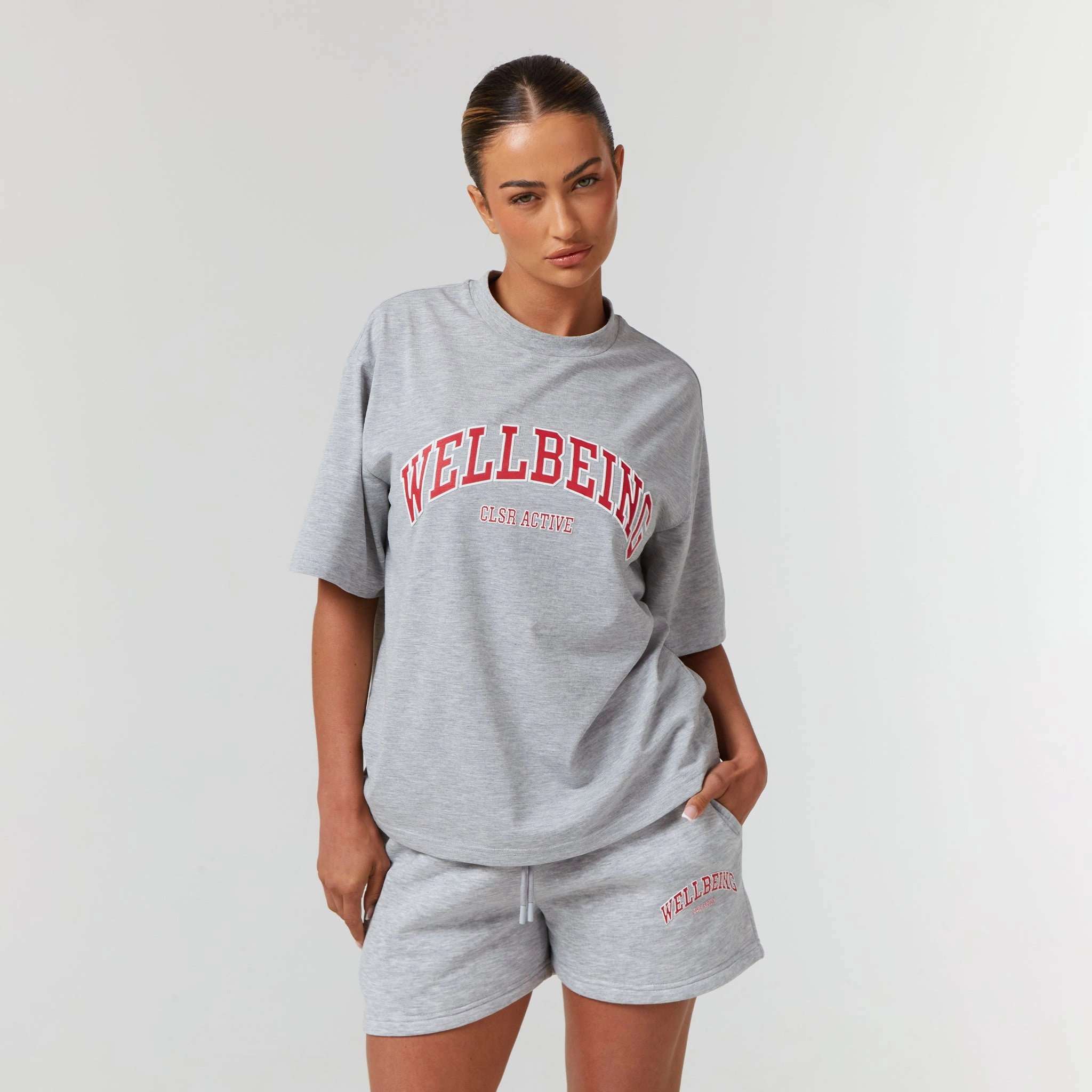 Wellbeing Varsity Twinset | Light Grey Marl