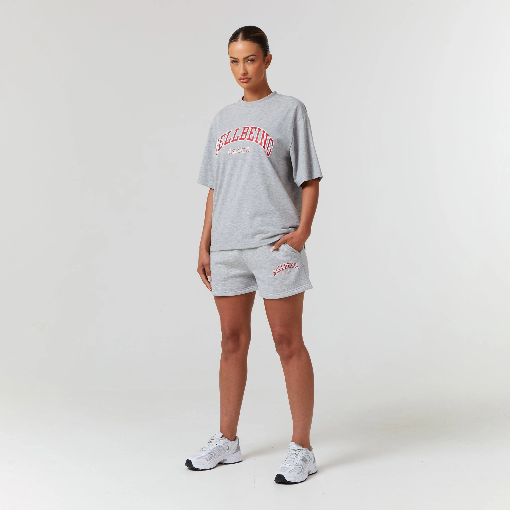Wellbeing Varsity Twinset | Light Grey Marl