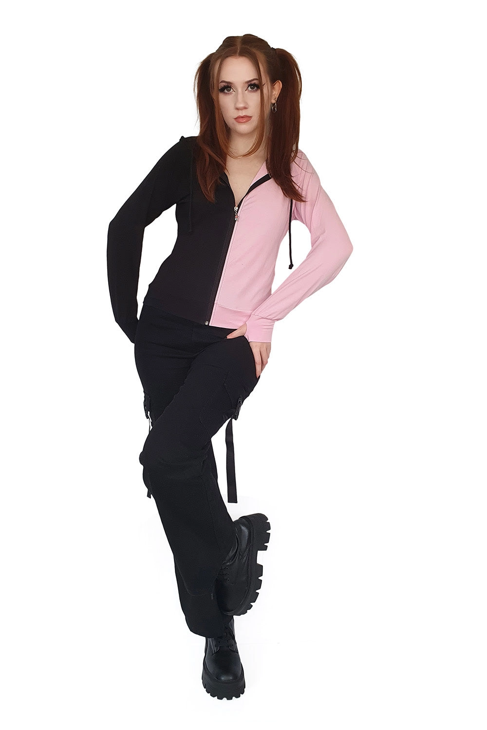 Yuri Half and Half Hoodie [BLACK/PINK]